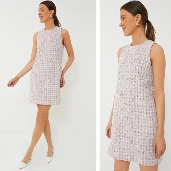 NWT | Tuckernuck Pomander Place Bianca Pink Tweed Sleeveless Shift Dress Small‎ - Picture 2 of 10